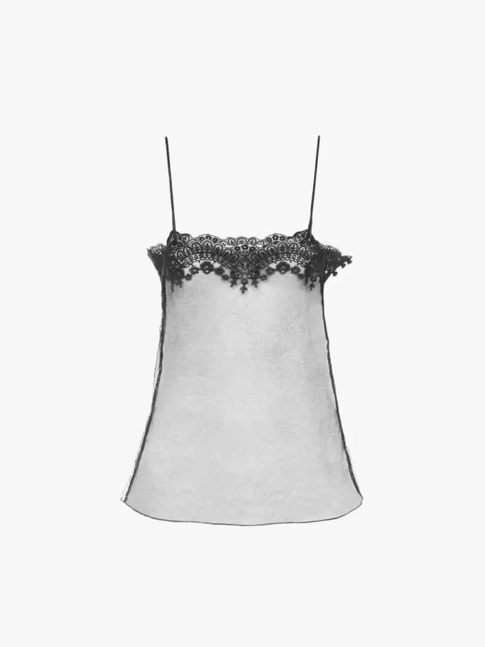 Figurbetontes Tanktop aus bestickter Spitze Figurbetontes Tanktop aus bestickter Spitze