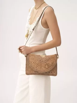 Flache Tasche „Summer Banana“ mit Riemen aus Bast