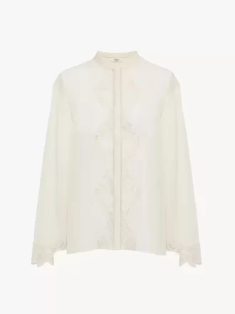 Fließende Bluse aus Seidengeorgette und Spitze