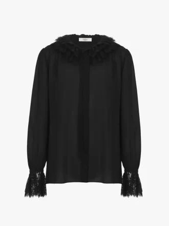 Fließende Bluse aus Seidengeorgette und Spitze