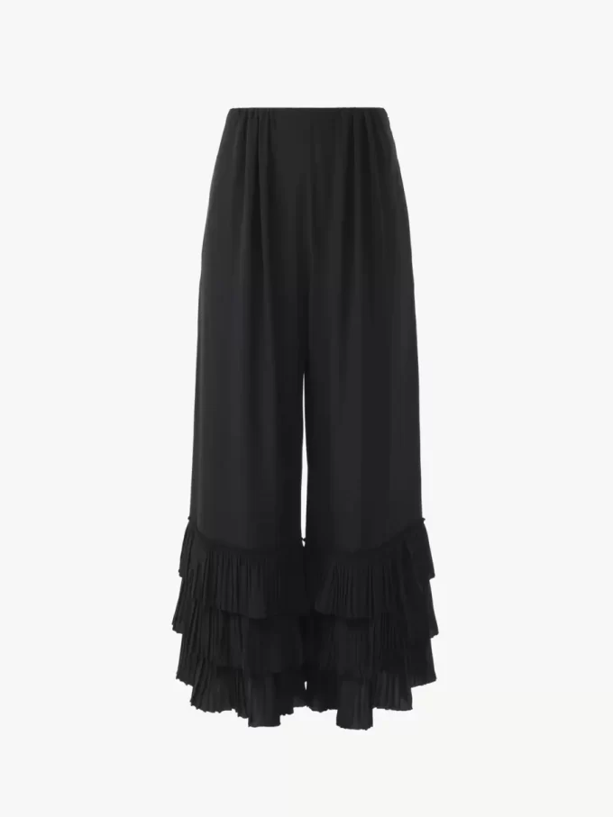 Fließende Hose mit weitem Bein aus Crêpe de Chine Fließende Hose mit weitem Bein aus Crêpe de Chine