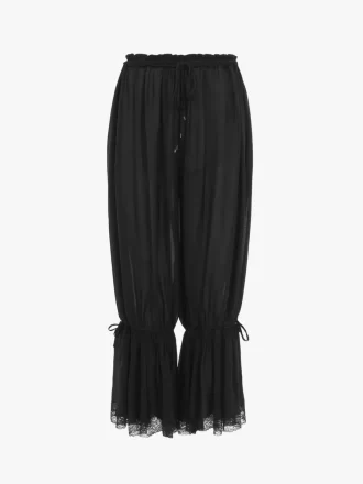 Fließende, verkürzte Hose aus Seidencharmeuse und Spitze