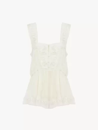 Fließendes Tanktop aus Seidencharmeuse und Spitze