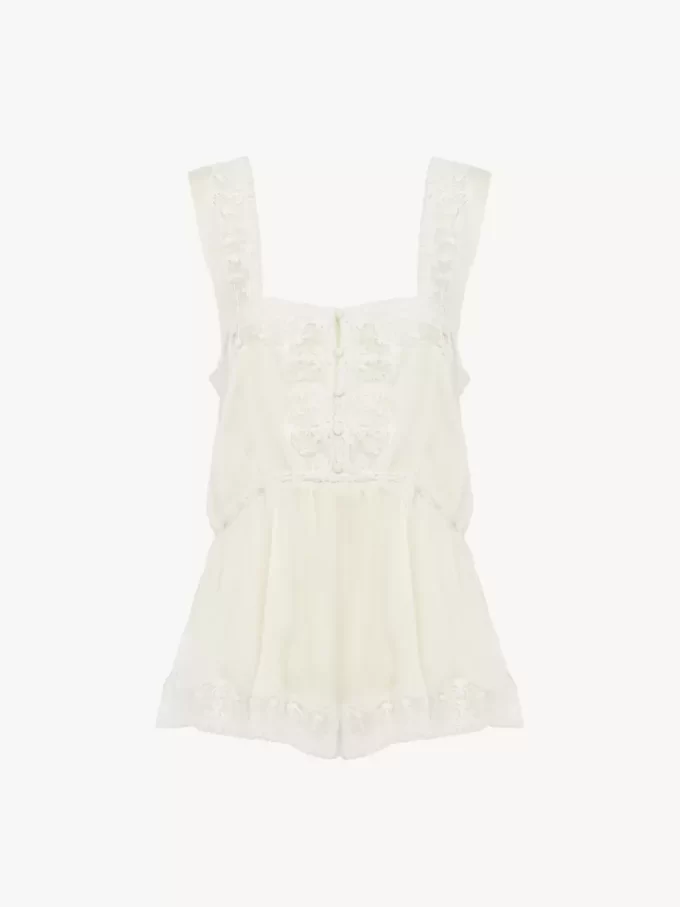 Fließendes Tanktop aus Seidencharmeuse und Spitze Fließendes Tanktop aus Seidencharmeuse und Spitze