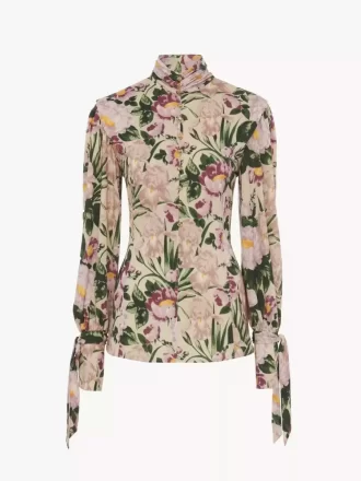 Geknöpftes Top mit Stehkragen aus Wolljersey