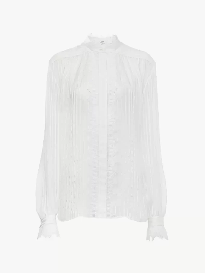 Geraffte Bluse aus Seidenmousseline und Spitze Geraffte Bluse aus Seidenmousseline und Spitze