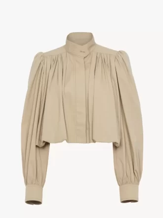 Geraffte Boule-Jacke aus Baumwollgabardine