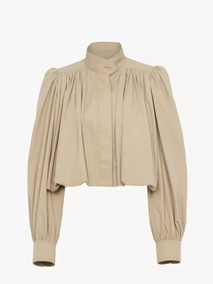 Geraffte Boule-Jacke aus Baumwollgabardine