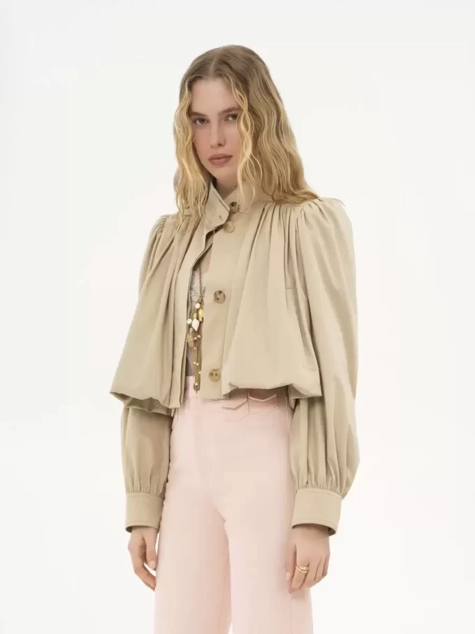 Geraffte Boule-Jacke aus Baumwollgabardine