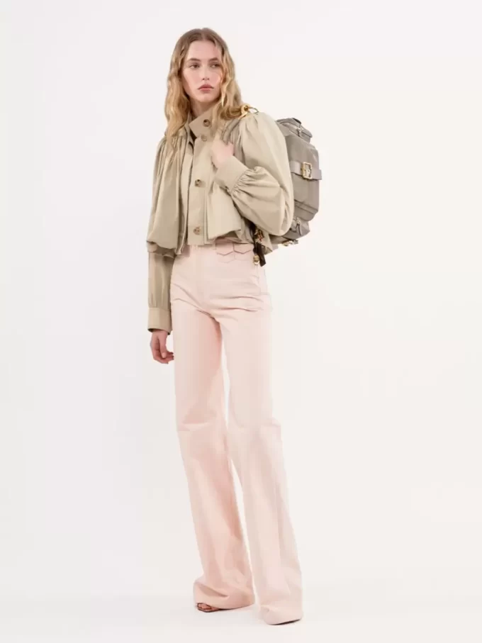 Geraffte Boule-Jacke aus Baumwollgabardine