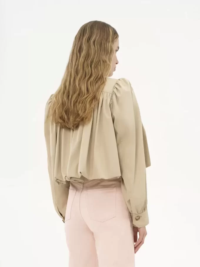 Geraffte Boule-Jacke aus Baumwollgabardine