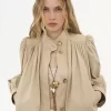Geraffte Boule-Jacke aus Baumwollgabardine