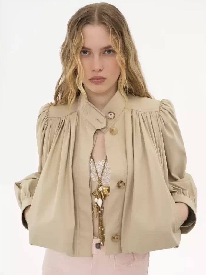 Geraffte Boule-Jacke aus Baumwollgabardine