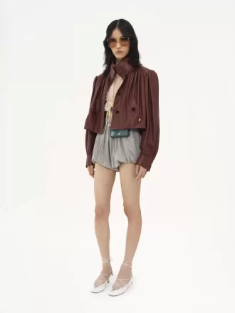 Geraffte Boule-Jacke aus Leder
