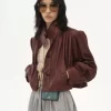 Geraffte Boule-Jacke aus Leder Geraffte Boule-Jacke aus Leder