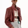 Geraffte Boule-Jacke aus Leder Geraffte Boule-Jacke aus Leder