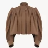 Geraffte Boule-Jacke aus Leinen und Baumwolle