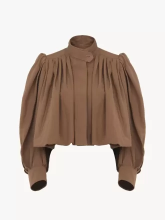 Geraffte Boule-Jacke aus Leinen und Baumwolle