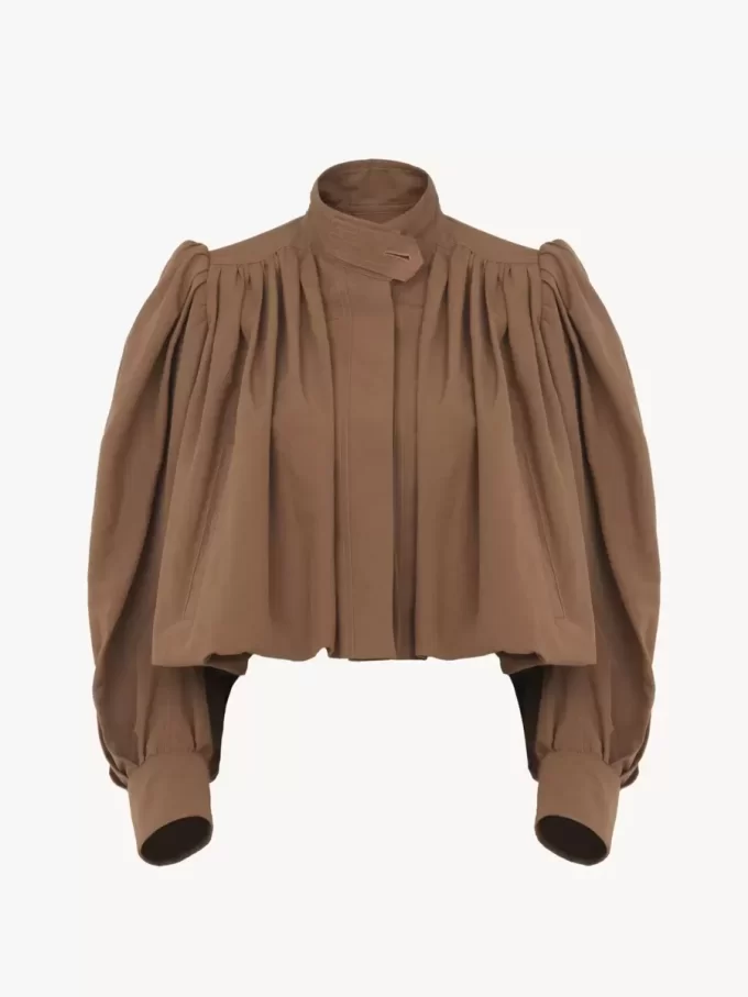 Geraffte Boule-Jacke aus Leinen und Baumwolle