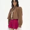 Geraffte Boule-Jacke aus Leinen und Baumwolle
