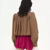 Geraffte Boule-Jacke aus Leinen und Baumwolle