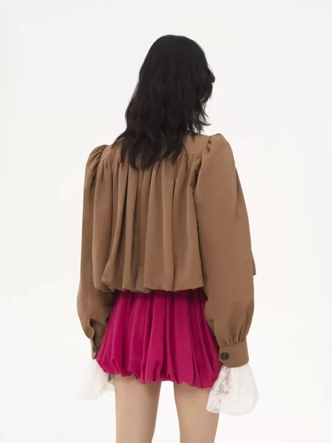 Geraffte Boule-Jacke aus Leinen und Baumwolle