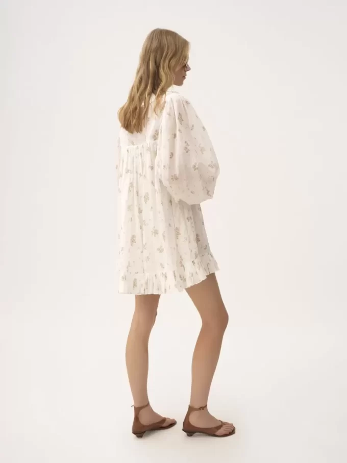 Gerafftes Langarm-Minikleid aus Baumwoll-Voile
