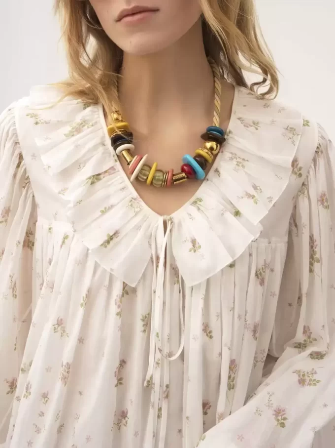 Gerafftes Langarm-Minikleid aus Baumwoll-Voile