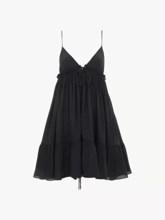 Gerafftes Minikleid mit dünnen Trägern aus Crêpe de Chine