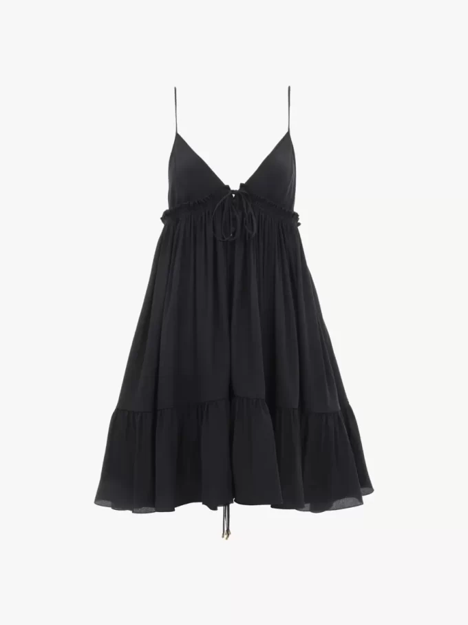 Gerafftes Minikleid mit dünnen Trägern aus Crêpe de Chine Gerafftes Minikleid mit dünnen Trägern aus Crêpe de Chine