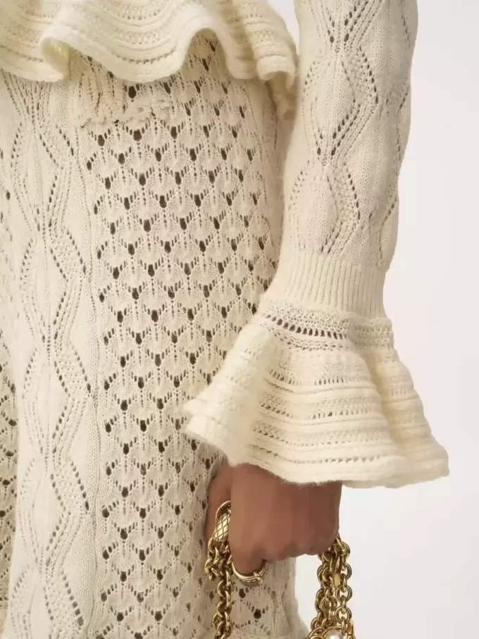Gerüschter Logo-Cardigan aus Seide, Alpaka und Baumwolle Gerüschter Logo-Cardigan aus Seide, Alpaka und Baumwolle