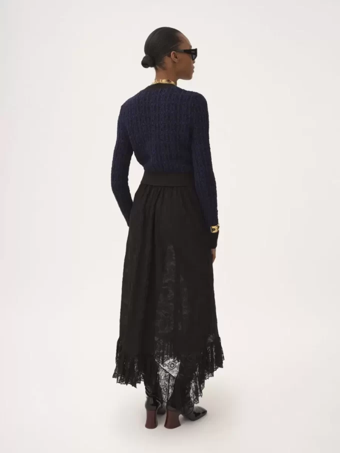 Gerüschter Midirock aus floralem Spitzen-Jacquard Gerüschter Midirock aus floralem Spitzen-Jacquard