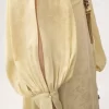 Gerüschtes langes Kleid aus Seidenjacquard