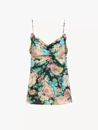 Gerüschtes Tanktop aus Seidencharmeuse