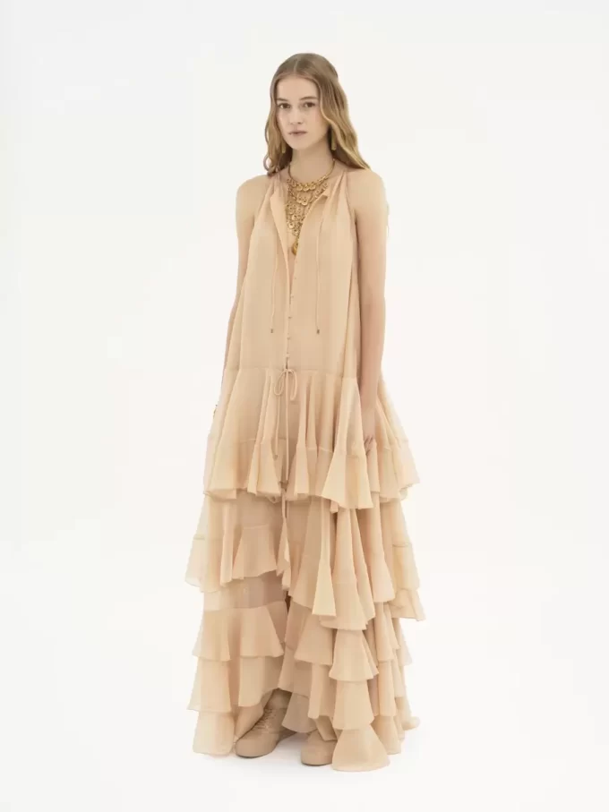 Gestuftes Maxikleid aus Seiden-Georgette