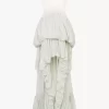 High-Low-Rüschenkleid aus Habotai-Seide und Spitze High-Low-Rüschenkleid aus Habotai-Seide und Spitze