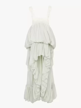 High-Low-Rüschenkleid aus Habotai-Seide und Spitze