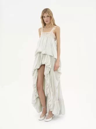 High-Low-Rüschenkleid aus Habotai-Seide und Spitze