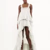 High-Low-Rüschenkleid aus Habotai-Seide und Spitze High-Low-Rüschenkleid aus Habotai-Seide und Spitze