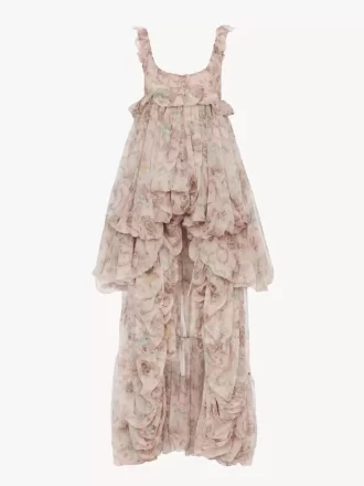 High-Low-Rüschenkleid aus Seidenmousseline