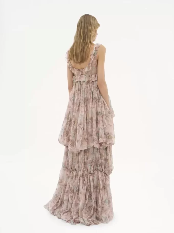 High-Low-Rüschenkleid aus Seidenmousseline High-Low-Rüschenkleid aus Seidenmousseline
