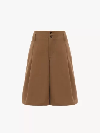 High-Rise-Bermudashorts mit weitem Bein aus Baumwolle