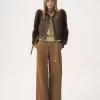 High-Rise-Hose mit weitem Bein aus Baumwoll-Canvas High-Rise-Hose mit weitem Bein aus Baumwoll-Canvas