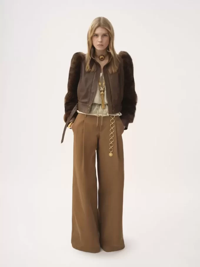 High-Rise-Hose mit weitem Bein aus Baumwoll-Canvas High-Rise-Hose mit weitem Bein aus Baumwoll-Canvas