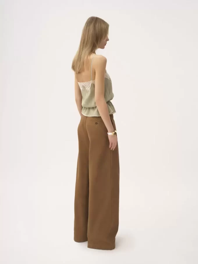 High-Rise-Hose mit weitem Bein aus Baumwoll-Canvas High-Rise-Hose mit weitem Bein aus Baumwoll-Canvas