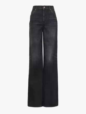 High-Rise-Jeans mit weitem Bein aus Denim