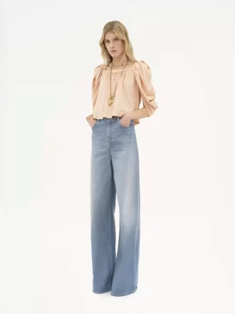 High-Rise-Jeans mit weitem Bein aus Denim