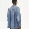 Hochgeschlossene, geraffte Jacke aus Denim
