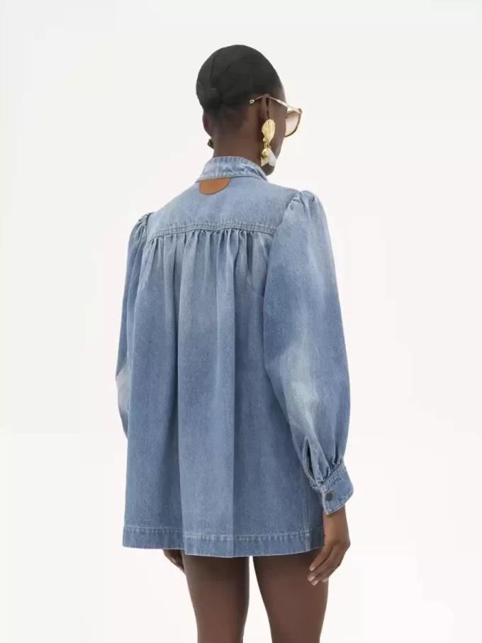 Hochgeschlossene, geraffte Jacke aus Denim