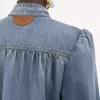 Hochgeschlossene, geraffte Jacke aus Denim